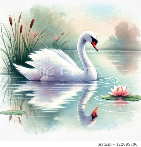 湖面を泳ぐ白鳥 122095306