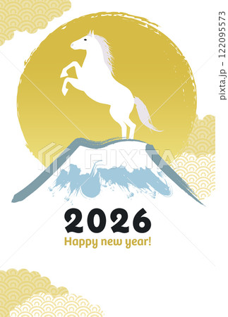 2026年日の丸の午年年賀状テンプレート_ベクターイラスト 122095573