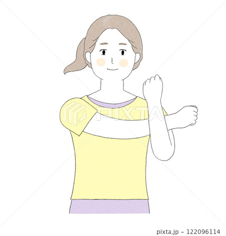 腕をかかえてストレッチする女性のイラスト 122096114