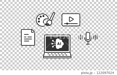 生成AIでできること図解ベクターアイコンセット(線画・白黒) 122097024