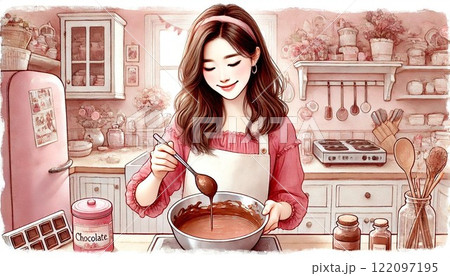 チョコレートを手作りする女性1 122097195