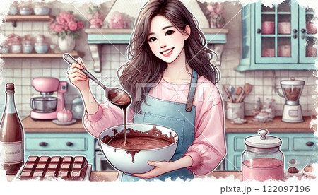 チョコレートを手作りする女性2 122097196