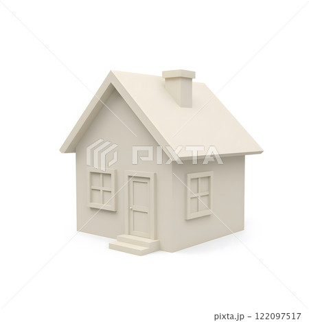 Minimalistic Beige 3D House Model Isolated on White Background 122097517
