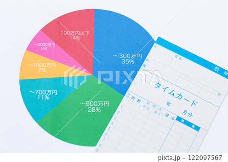 年収グラフとタイムカード 122097567