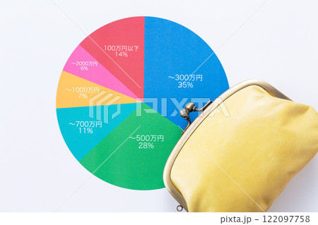 年収分布グラフと財布 122097758
