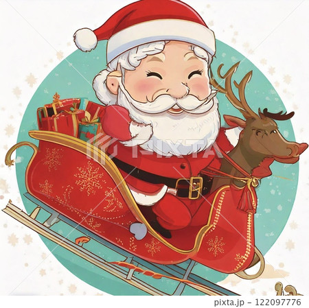 クリスマスにトナカイに乗るサンタクロー 122097776
