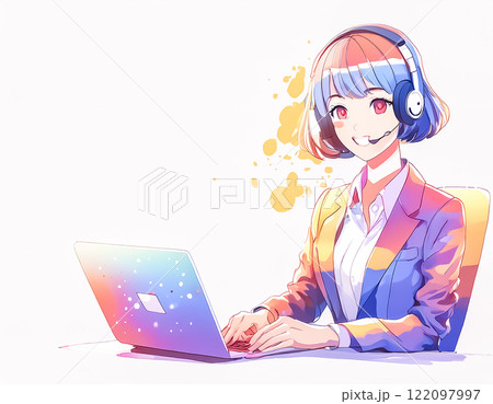 ヘッドセットをつけて働く女性オペレーターのイメージ素材 ヘッドセットをつけて働く女性オペレーターのイメージ素材 122097997