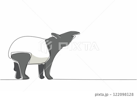Single continuous line drawing tapir pose. Land mammal native to South America. Its food is young leaves. The nose functions to take in food. World Tapir Day. One line design vector illustration 122098128