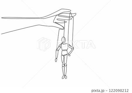 Single continuous line drawing fingers playing hand puppet. The puppeteer has story to perform. Staging contemporary. A show of ambition. National Day of Puppetry. One line design vector illustration 122098212
