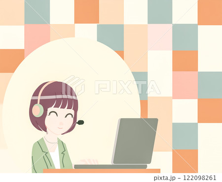 ヘッドセットをつけて働く女性オペレーターのイメージ素材 ヘッドセットをつけて働く女性オペレーターのイメージ素材 122098261