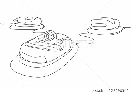 Single one line drawing some bumper cars that are damaged and not maintained. A miserable place. Not feasible. International Chernobyl Remembrance Day. Continuous line design graphic illustration Single one line drawing some bumper cars that are damaged and not maintained. A miserable place. Not feasible. International Chernobyl Remembrance Day. Continuous line design graphic illustration 122098342
