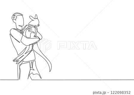 Single continuous line drawing man hugging kangaroo. Cared for since they were small, it is time to release them into their natural habitat. Hug an Australian Day. One line design vector illustration Single continuous line drawing man hugging kangaroo. Cared for since they were small, it is time to release them into their natural habitat. Hug an Australian Day. One line design vector illustration 122098352