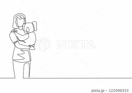 Single continuous line drawing a woman in casual clothes hugging a koala. Animals that have cute and adorable looks. Sleeping on a treetop. Hug an Australian Day. One line design vector illustration Single continuous line drawing a woman in casual clothes hugging a koala. Animals that have cute and adorable looks. Sleeping on a treetop. Hug an Australian Day. One line design vector illustration 122098353