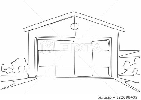 Continuous one line drawing car garage seen from the front. Very neat and clean. Classic and elegant. Clean personality of car owner. National Garage Day. Single line draw design vector illustration 122098409