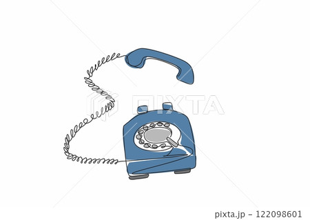 Single continuous line drawing retro telephone with the telephone receiver raised and at the top. The ringing sound of landline. Classic. National Telephone Day. One line design vector illustration Single continuous line drawing retro telephone with the telephone receiver raised and at the top. The ringing sound of landline. Classic. National Telephone Day. One line design vector illustration 122098601