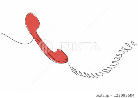 Continuous one line drawing retro telephone receiver with coiled cord. The telephone cable is thick and tangles easily. Vintage. National Telephone Day. Single line draw design vector illustration 122098604