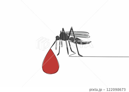 Single continuous line drawing mosquitoes that have drops of blood at the tip of their suckers. Diseases transmitted by mosquito bites. Health. World Malaria Day. One line design vector illustration Single continuous line drawing mosquitoes that have drops of blood at the tip of their suckers. Diseases transmitted by mosquito bites. Health. World Malaria Day. One line design vector illustration 122098673