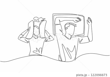 Single one line drawing wife covers both her ears with pillow. Snoring sound that is too loud. Disturbs comfort before going to sleep. Stop Snoring Week. Continuous line design graphic illustration Single one line drawing wife covers both her ears with pillow. Snoring sound that is too loud. Disturbs comfort before going to sleep. Stop Snoring Week. Continuous line design graphic illustration 122098873