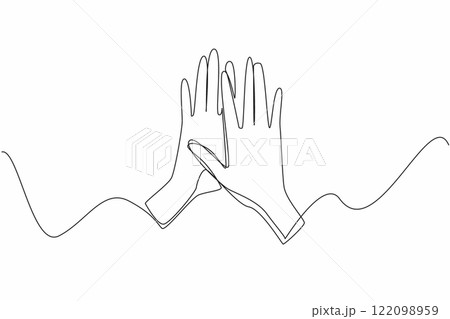 Continuous one line drawing two hands doing a high five. Symbol of intimacy. Supporting each other to achieve common goals. Friend. National High Five Day. Single line draw design vector illustration 122098959