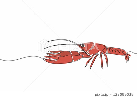 Single continuous line drawing crawfish posing. Has a fairly high protein content. Has many benefits for the body when eaten. Delicious food. National Crawfish Day. One line design vector illustration 122099039