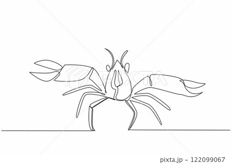 Continuous one line drawing crawfish posing. Animals with claws that can prevent the risk of osteoporosis and heart disease. Savory. National Crawfish Day. Single line draw design vector illustration Continuous one line drawing crawfish posing. Animals with claws that can prevent the risk of osteoporosis and heart disease. Savory. National Crawfish Day. Single line draw design vector illustration 122099067