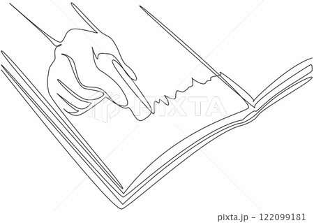 Continuous one line drawing hand is erasing writing in a book with a rubber eraser. Some tasks need to be fixed. Rectification. National Rubber Eraser Day. Single line draw design vector illustration Continuous one line drawing hand is erasing writing in a book with a rubber eraser. Some tasks need to be fixed. Rectification. National Rubber Eraser Day. Single line draw design vector illustration 122099181