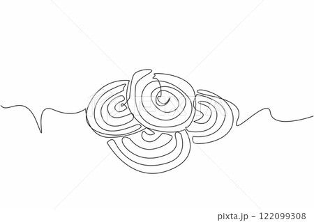 Single one line drawing some red licorice candy shaped into circles. Foods or snacks contain protein, carbohydrates, sugar. Spiral. National Licorice Day. Continuous line design graphic illustration Single one line drawing some red licorice candy shaped into circles. Foods or snacks contain protein, carbohydrates, sugar. Spiral. National Licorice Day. Continuous line design graphic illustration 122099308