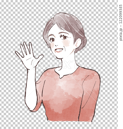 A woman waving a hand A woman waving a hand 122099385