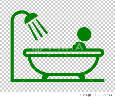 象形圖風格的插圖,顯示一個人在帶淋浴的浴室的浴缸裡洗澡,透明背景上的切口 象形圖風格的插圖,顯示一個人在帶淋浴的浴室的浴缸裡洗澡,透明背景上的切口 122099753