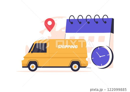Illustration of estimated time of arrival shipping 122099885
