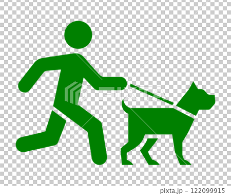 犬の散歩をしている人のピクトグラム風イラスト 透過背景の切り抜き 犬の散歩をしている人のピクトグラム風イラスト 透過背景の切り抜き 122099915