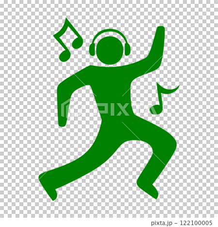 ヘッドホンで音楽を聴きながらノリノリで踊っている人のピクトグラム風イラスト 透過背景の切り抜き ヘッドホンで音楽を聴きながらノリノリで踊っている人のピクトグラム風イラスト 透過背景の切り抜き 122100005