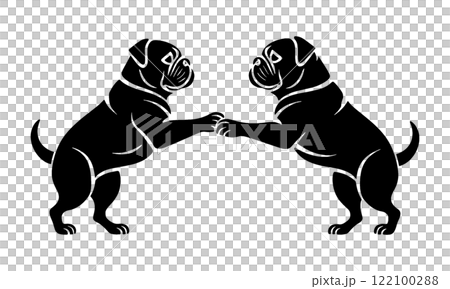 Black silhouette illustration of a bulldog shaking hands, cut out on transparent background Black silhouette illustration of a bulldog shaking hands, cut out on transparent background 122100288