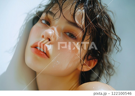 潤い肌の美人女性・スキンケア「AI生成画像」 潤い肌の美人女性・スキンケア「AI生成画像」 122100546