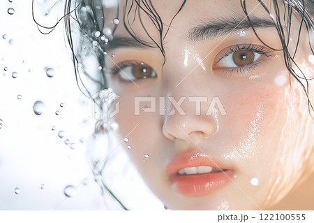 潤い肌の美人女性・スキンケア「AI生成画像」 122100555