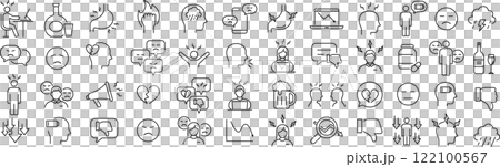 ベクターでモノクロのストレスに関する線画アイコンセット ベクターでモノクロのストレスに関する線画アイコンセット 122100567
