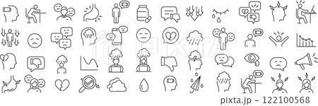 ベクターでモノクロのネガティブに関する線画アイコンセット 122100568