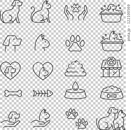 Vector dog and cat line icon set 122100569