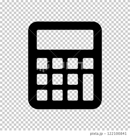 シンプルな電卓の黒いシルエットイラスト　透過背景の切り抜き 122100841