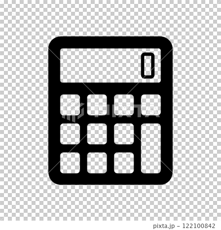 シンプルな電卓の黒いシルエットイラスト　透過背景の切り抜き 122100842
