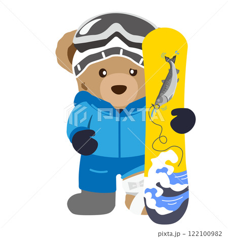スノーボードでけがをしたクマのぬいぐるみのイラスト 122100982