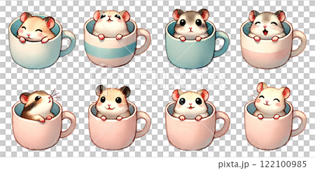Hamster peeking out of a mug Hamster peeking out of a mug 122100985