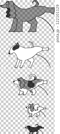Peeing dogs (monochrome) Dachshund/Papillon/Bassett Hound/Bull Terrier/Afghan 122101129