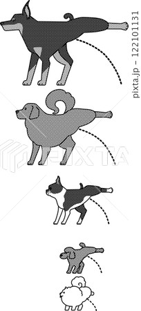 おしっこする犬（モノクロ）ポメラニアン／トイプードル／ボストンテリア／ゴールデンレトリバー ／ドーベ 122101131