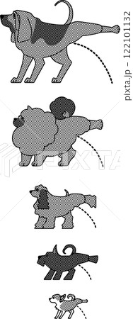 おしっこする犬（モノクロ）チワワ／スコティッシュテリア／アメリカン・コッカ・スパニエル／チャウチャウ 122101132