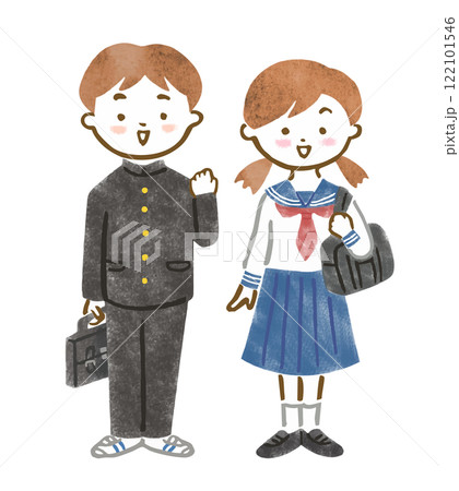 制服(学ラン、セーラー服)を着た学生男女のイラスト 制服(学ラン、セーラー服)を着た学生男女のイラスト 122101546