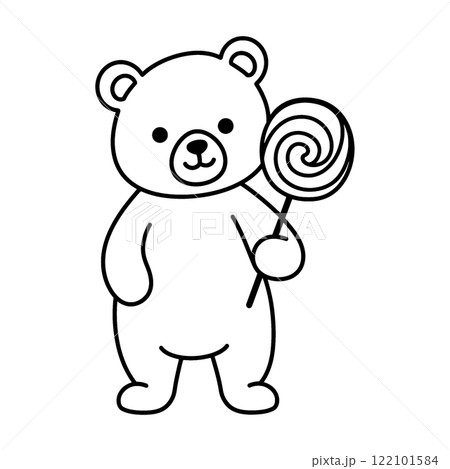 渦巻きのペロペロキャンディを持っているテディベアの線画イラスト 透過背景の切り抜き 渦巻きのペロペロキャンディを持っているテディベアの線画イラスト 透過背景の切り抜き 122101584