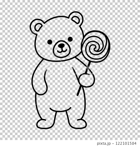 渦巻きのペロペロキャンディを持っているテディベアの線画イラスト 透過背景の切り抜き 渦巻きのペロペロキャンディを持っているテディベアの線画イラスト 透過背景の切り抜き 122101584
