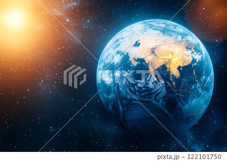 Stunning View of Earth from Space at Night Showcasing the Beauty of Our Planet in Darkness 122101750