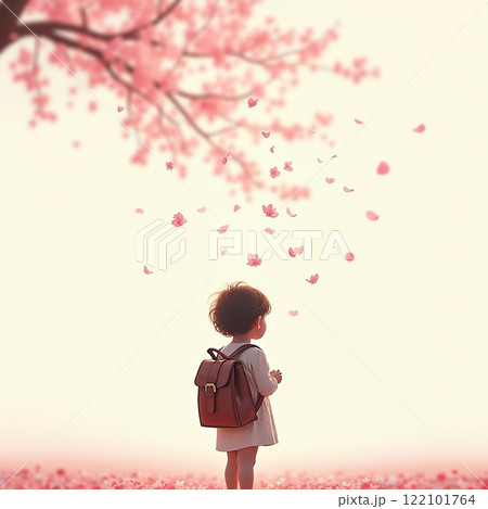 優しい桜吹雪の中の小さな冒険者 122101764